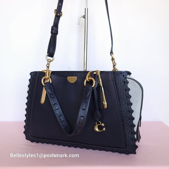 COACH Dreamer 27 Whipstitch Colorblocked Mixed Leather & Suede Satchel-Ink Mult⭐ - Picture 5 of 16